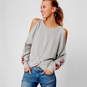 Express Cold Shoulder Sweater Embroidered Sleeves